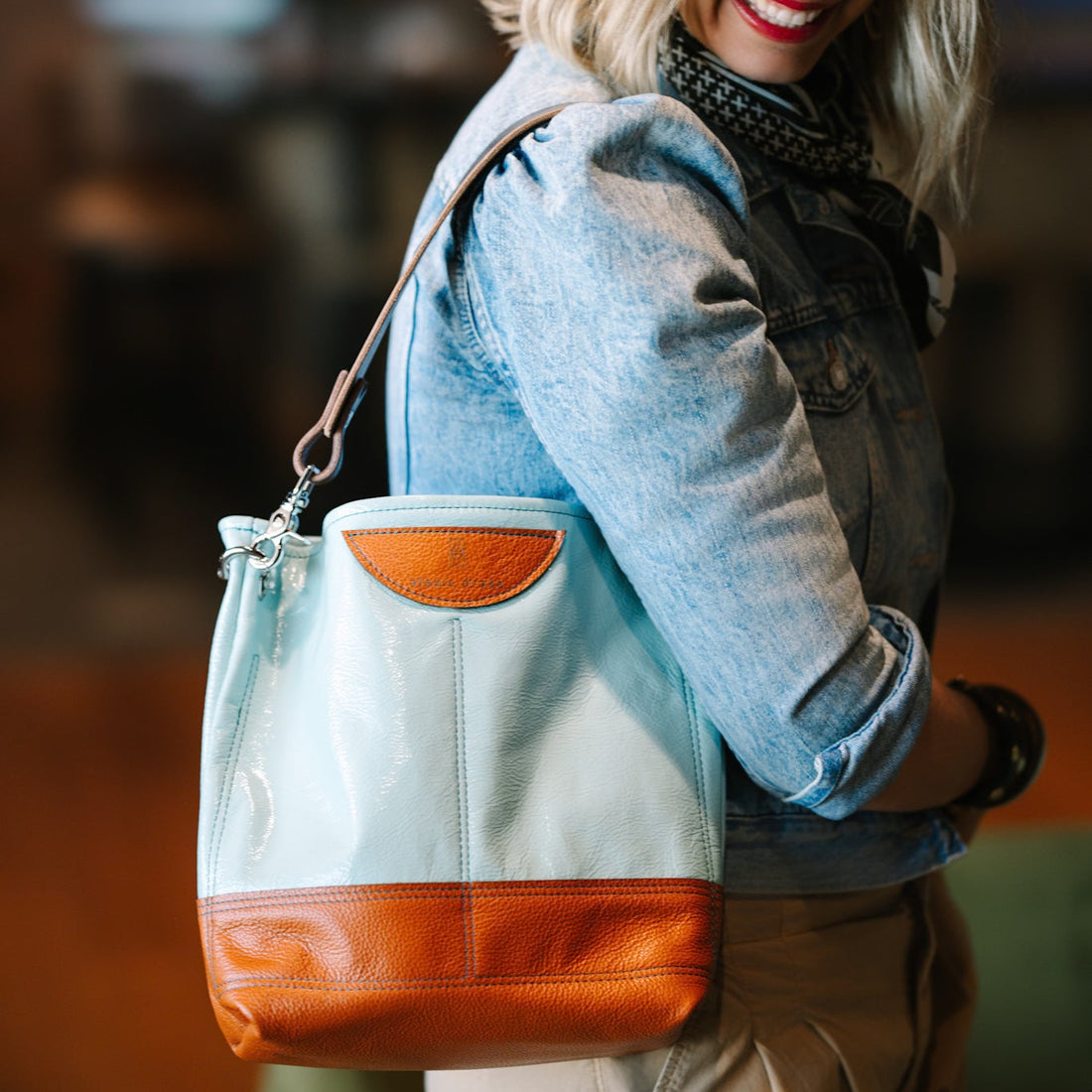 Autumn Reverie Collection | Tivoli Shoulder Tote | Ice Box Blue + Rust Pebble