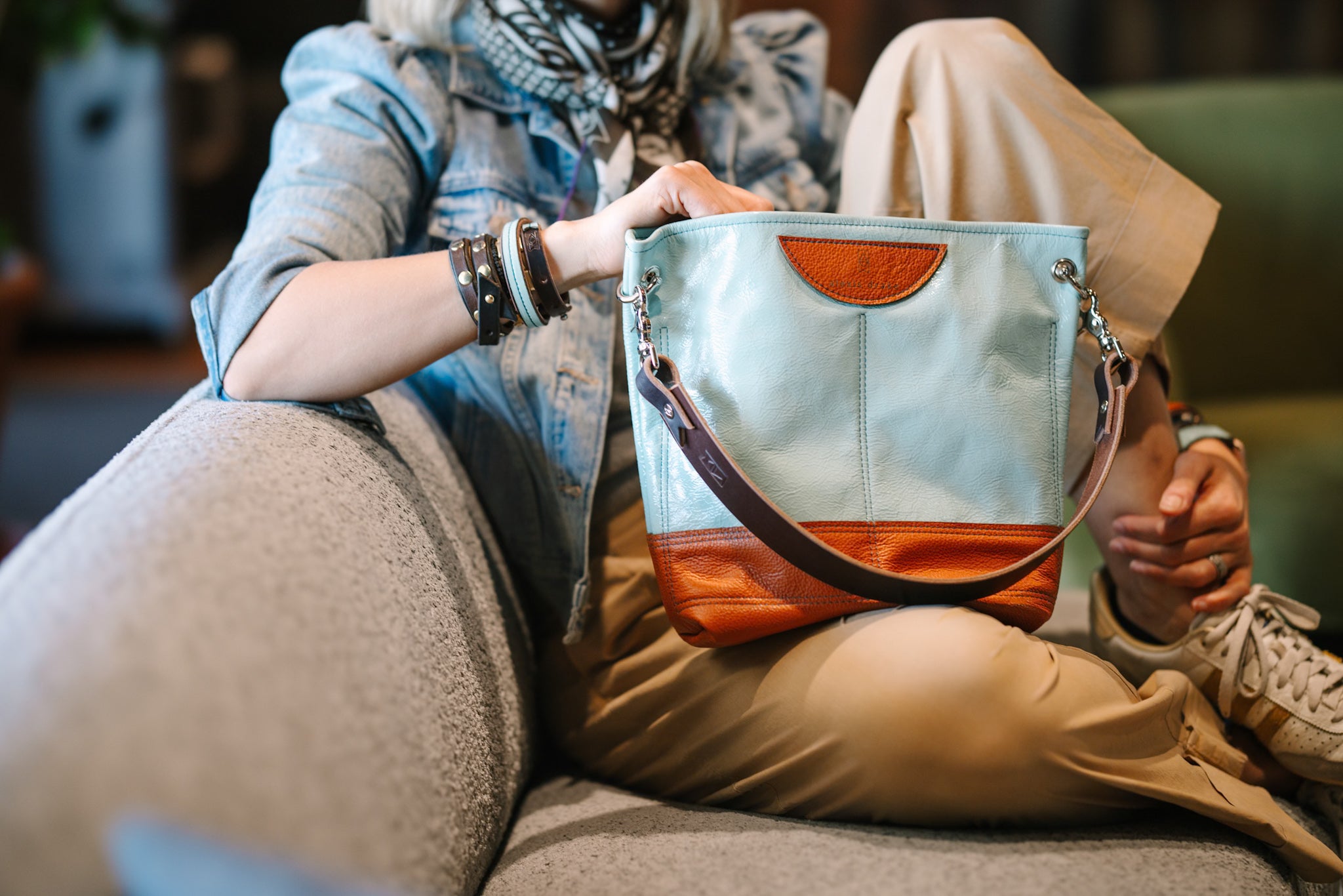 Autumn Reverie Collection | Tivoli Shoulder Tote | Ice Box Blue + Rust Pebble
