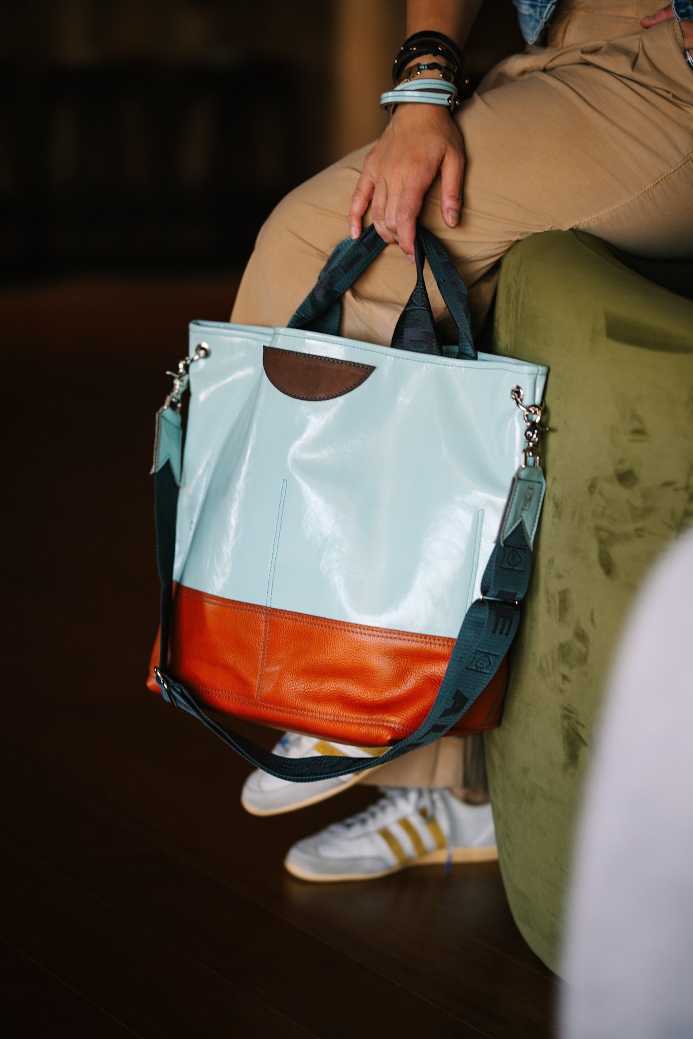 Autumn Reverie Collection | Lexington Shoulder Tote | Ice Box Blue + Rust Pebble