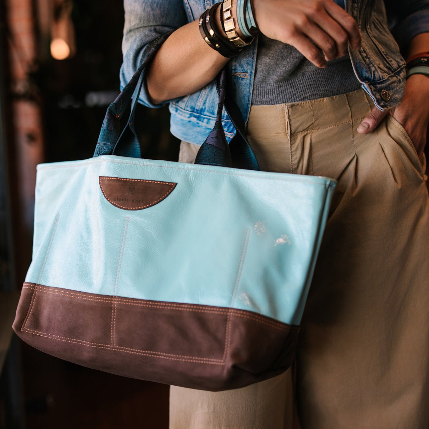 Autumn Reverie Collection | Getaway Tote | Ice Box Blue + Mocha Suede