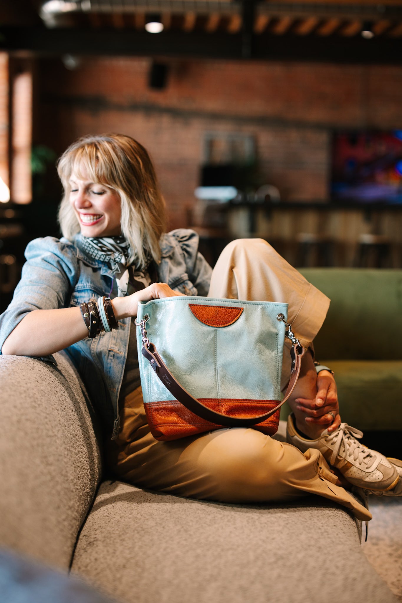 Autumn Reverie Collection | Tivoli Shoulder Tote | Ice Box Blue + Rust Pebble