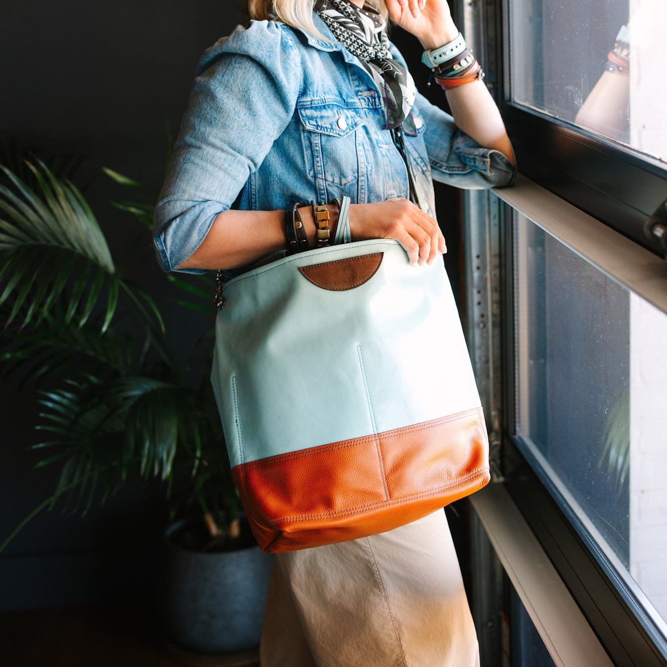 Autumn Reverie Collection | Lexington Shoulder Tote | Ice Box Blue + Rust Pebble