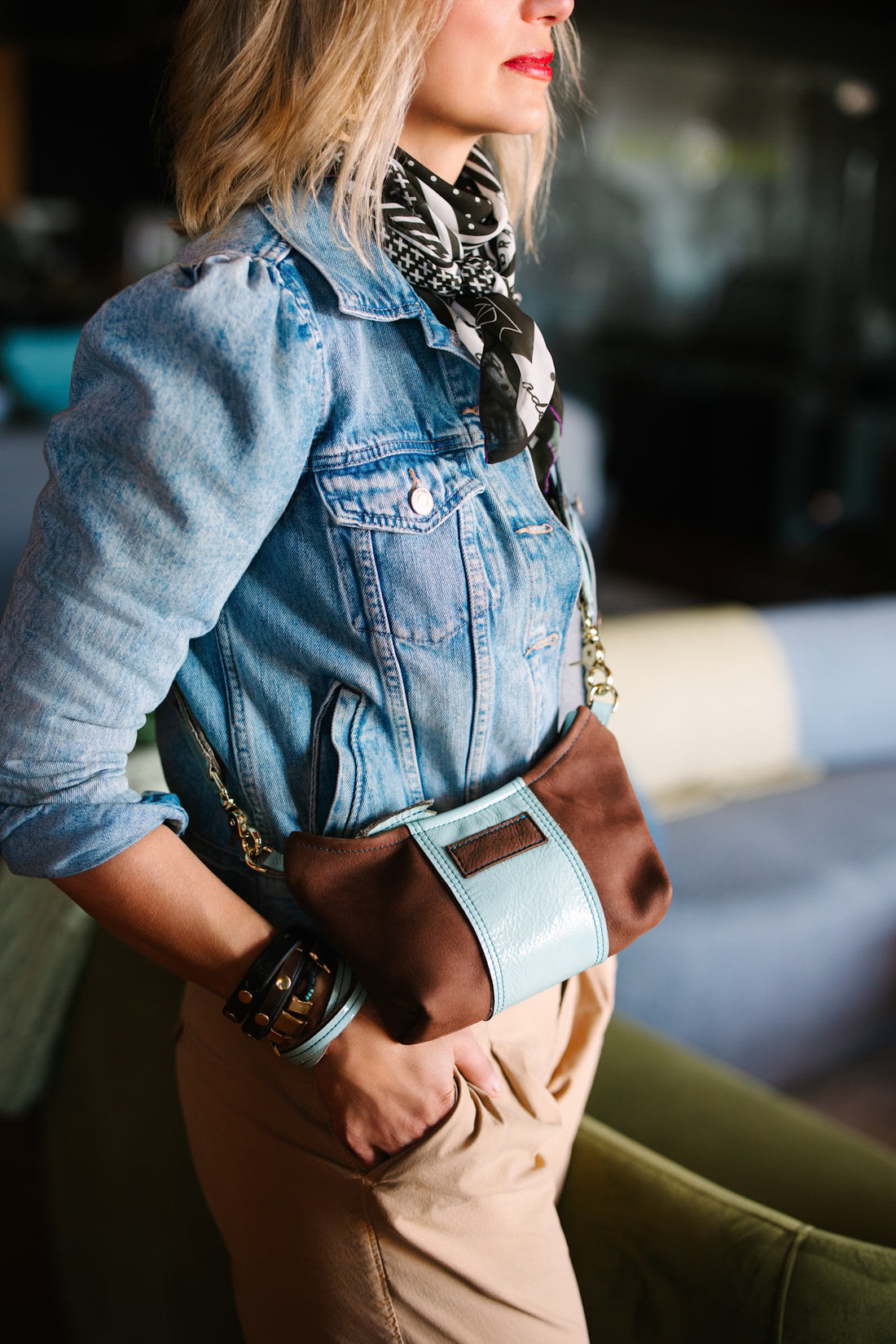 Autumn Reverie Collection | Penelope Crossbody | Mocha Suede + Ice Box Blue
