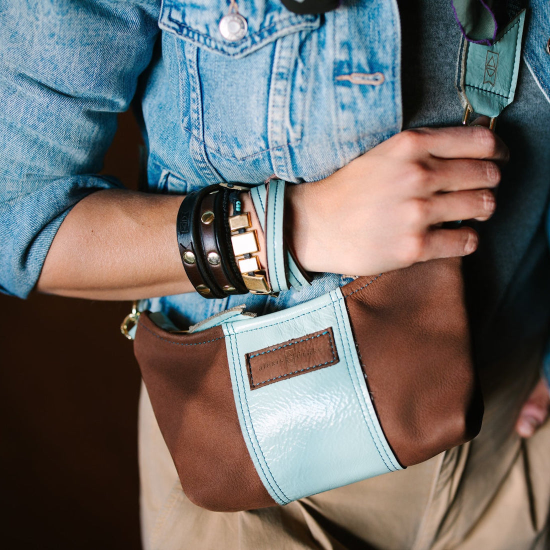 Autumn Reverie Collection | Penelope Crossbody | Mocha Suede + Ice Box Blue