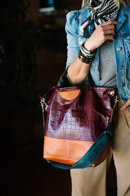 Autumn Reverie Collection | Lexington Shoulder Tote | Plum Croc + Rust Pebble