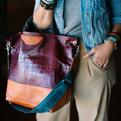 Autumn Reverie Collection | Lexington Shoulder Tote | Plum Croc + Rust Pebble