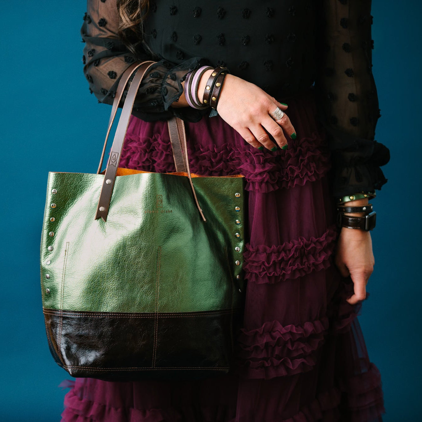 Midnight in Paris Collection | Market Tote | Emerald + Chocolate Truffle