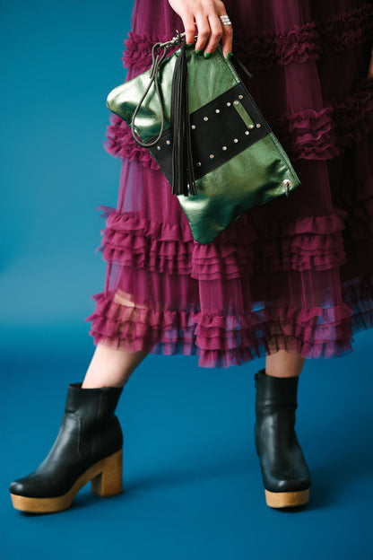 Midnight in Paris Collection | Jackie Clutch | Emerald + Noir Suede