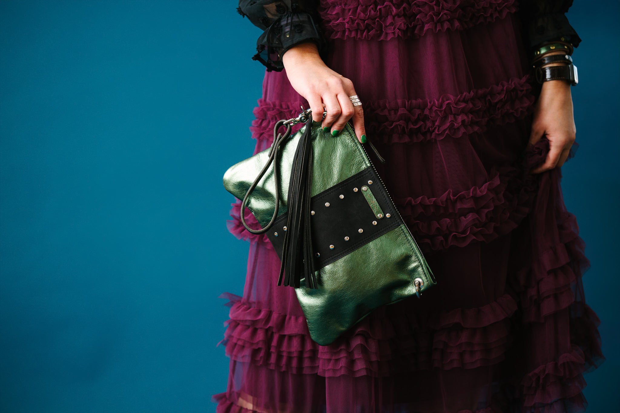 Midnight in Paris Collection | Jackie Clutch | Emerald + Noir Suede