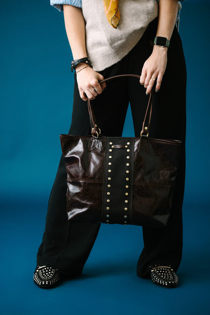 Midnight in Paris Collection | 9 to 5 Shoulder Tote | Chocolate Truffle + Noir Suede