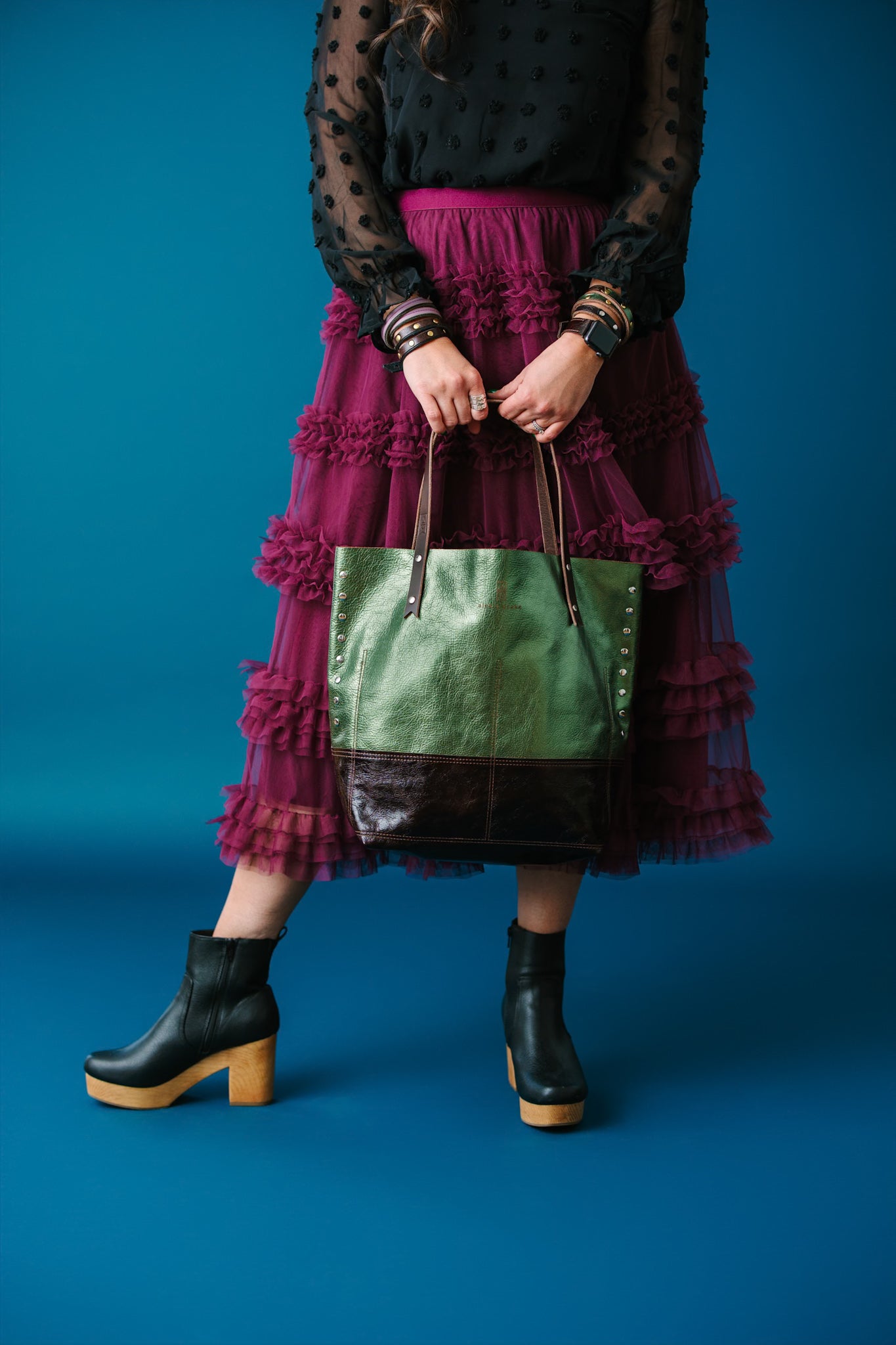 Midnight in Paris Collection | Market Tote | Emerald + Chocolate Truffle