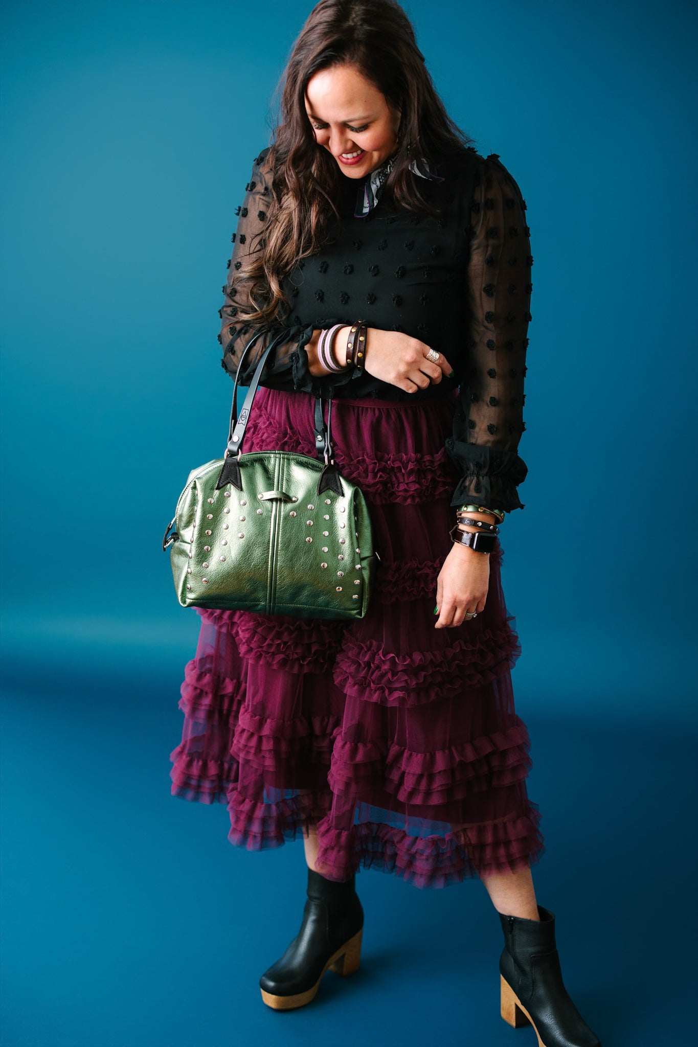 Midnight in Paris Collection | Ruthie Satchel + Shoulder Tote | Emerald