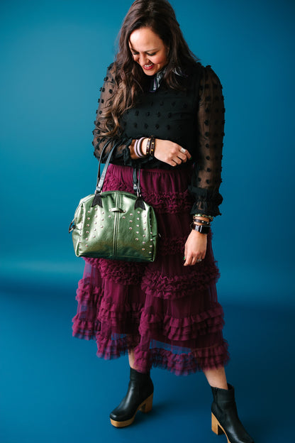 Midnight in Paris Collection | Ruthie Satchel + Shoulder Tote | Emerald