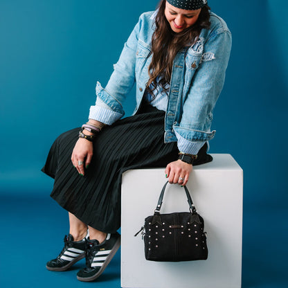 Midnight in Paris Collection | Dolly Satchel + Crossbody | Noir Suede