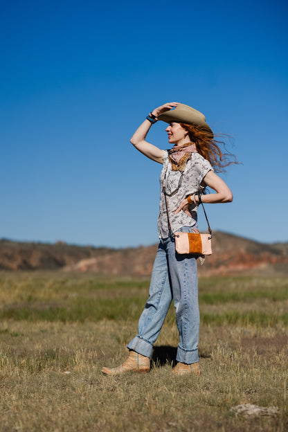 Vintage Cowgirl Collection | Belt Bag Clutch + Crossbody | Pink Patent + Golden Rose Embossed