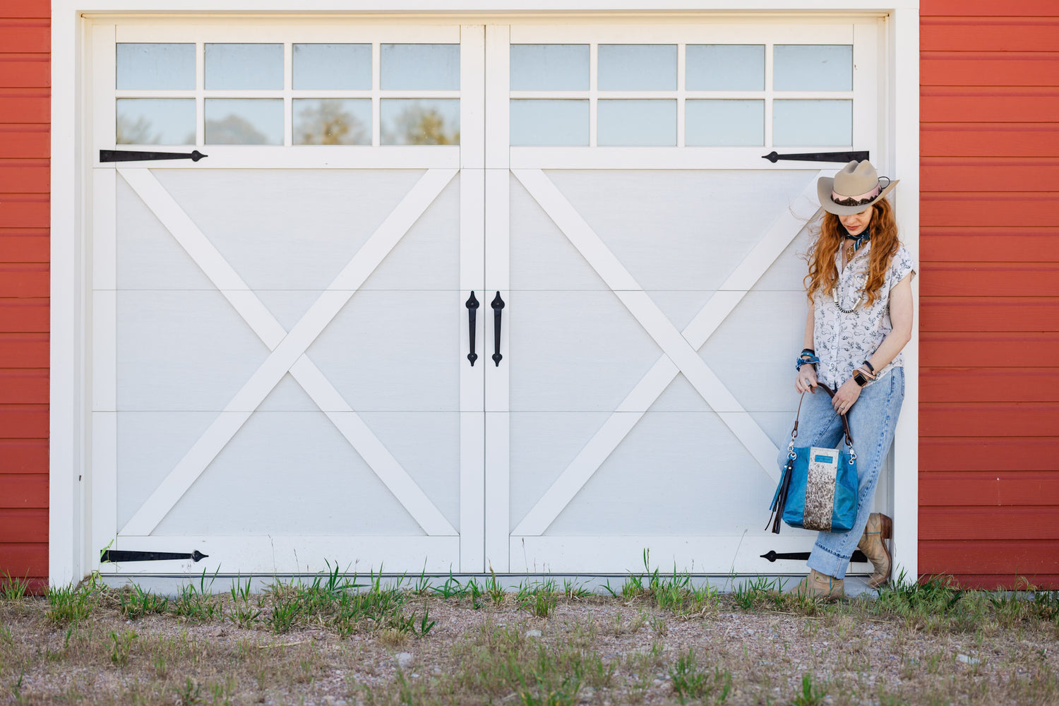 Vintage Cowgirl Collection | Tivoli Shoulder Tote | Denim + Brown + White Hair-on-Hide