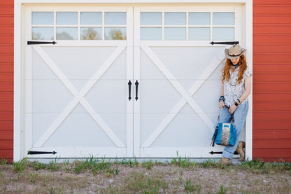 Vintage Cowgirl Collection | Tivoli Shoulder Tote | Denim + Brown + White Hair-on-Hide