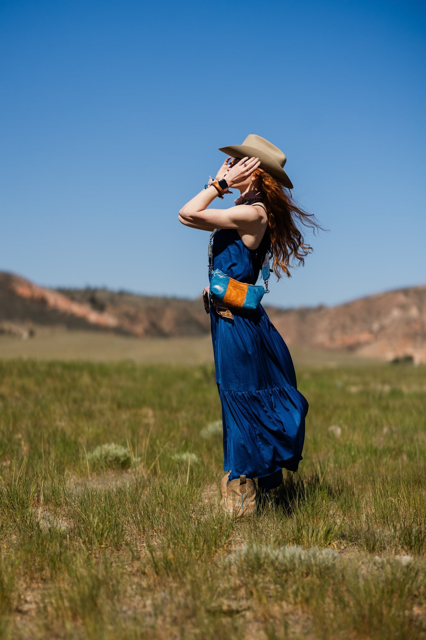 Vintage Cowgirl Collection | Penelope Crossbody | Denim + Golden Rose Embossed