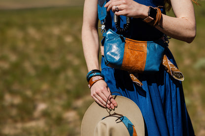 Vintage Cowgirl Collection | Penelope Crossbody | Denim + Golden Rose Embossed
