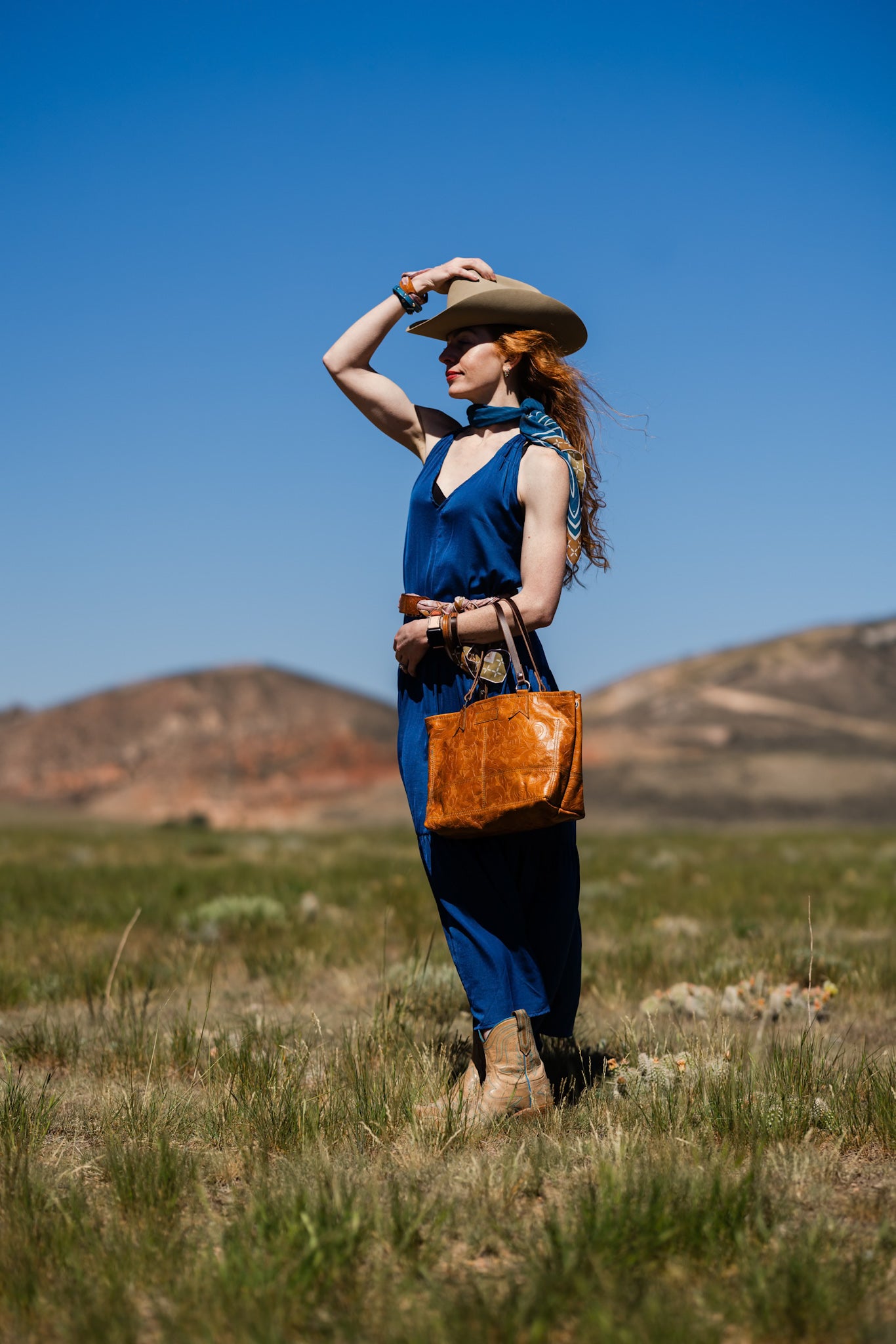 Vintage Cowgirl Collection | Nellie Satchel + Crossbody | Golden Rose Embossed + Denim