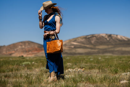 Vintage Cowgirl Collection | Nellie Satchel + Crossbody | Golden Rose Embossed + Denim
