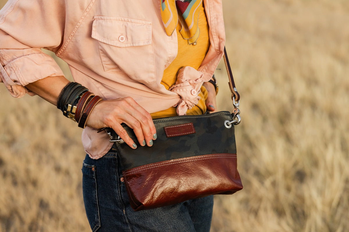 Open Range Collection | Tourist Crossbody | Camo + Rust