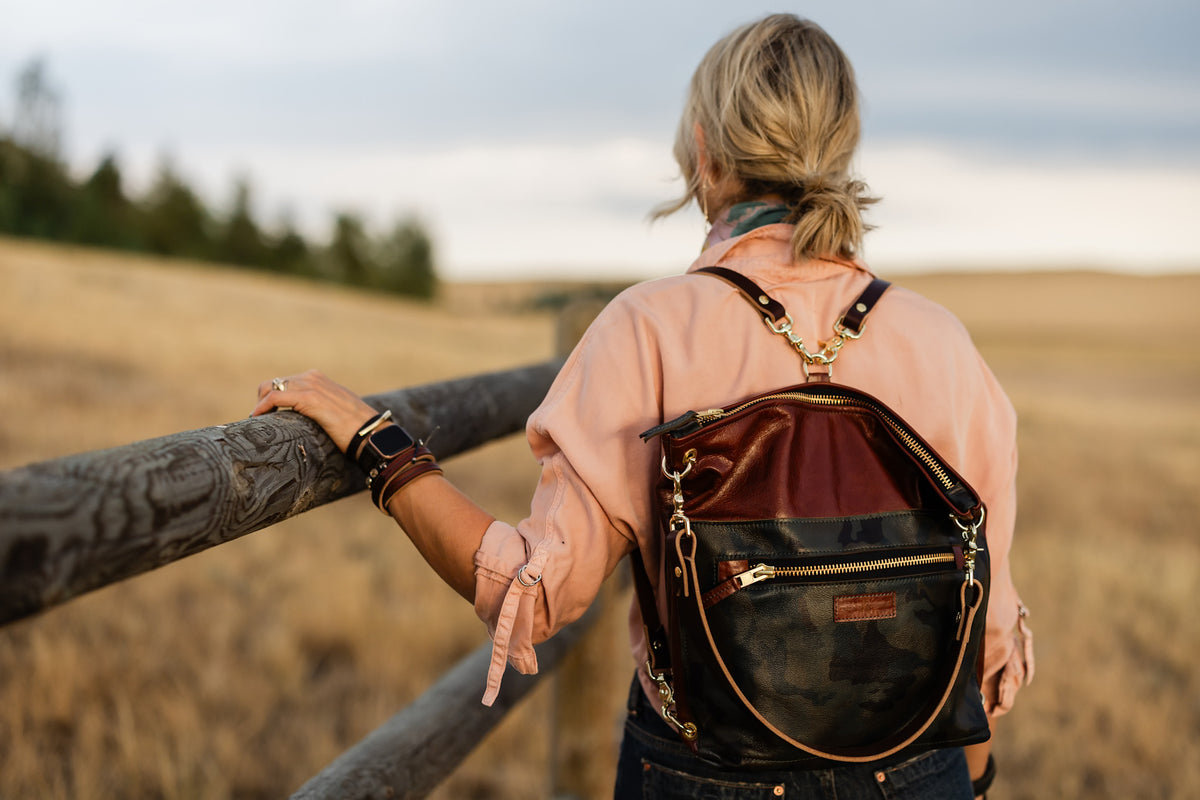 Open Range Collection | Backpack Shoulder Tote | Rust + Camo