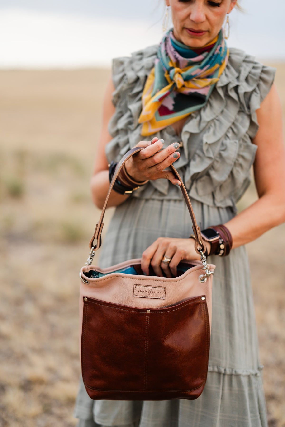 Open Range Collection | Tivoli Shoulder Tote | Dusty Rose + Rust