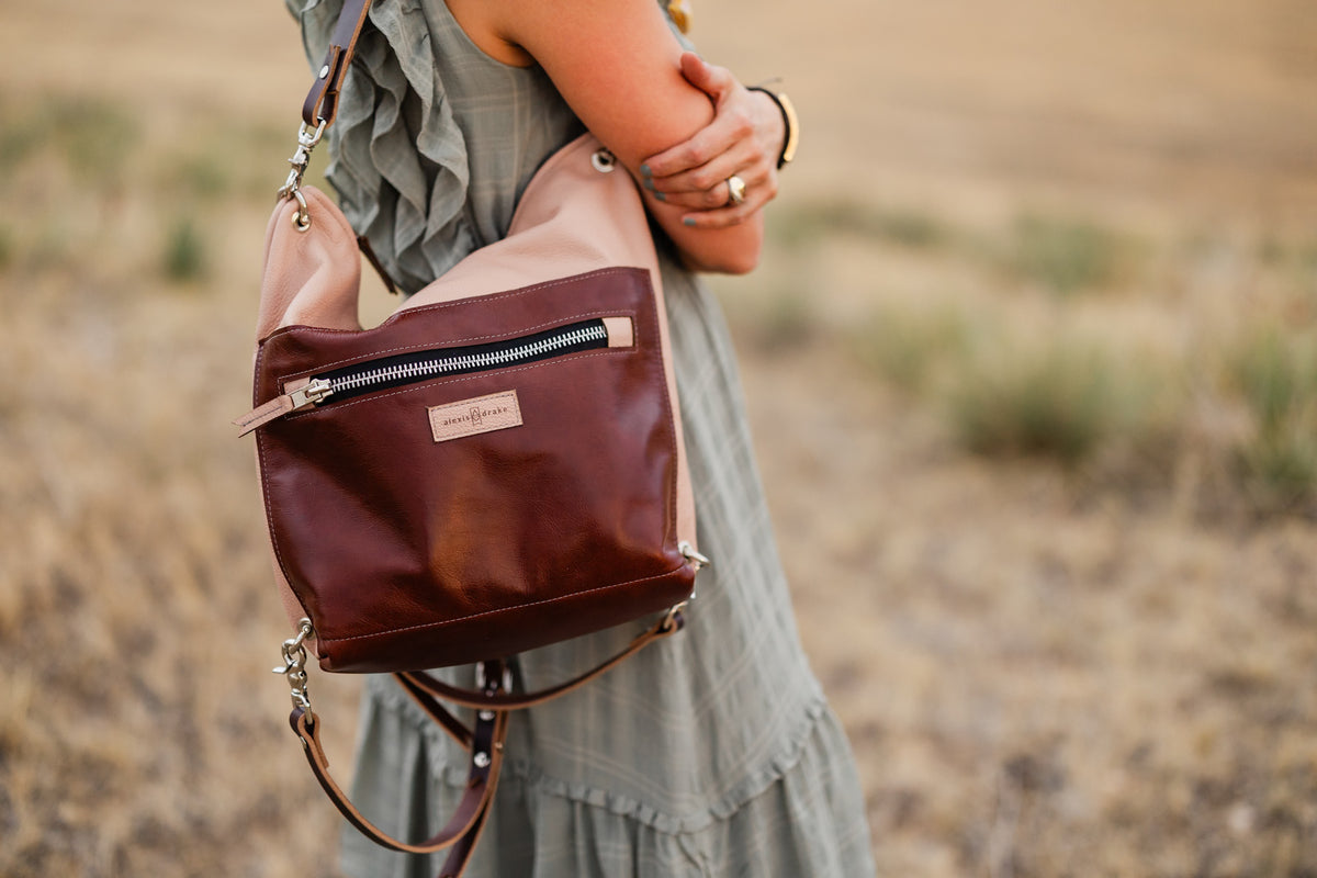Open Range Collection | Backpack Shoulder Tote | Dusty Rose + Rust