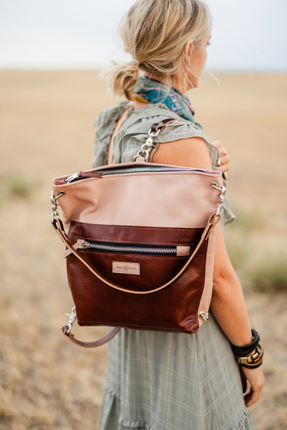 Open Range Collection | Backpack Shoulder Tote | Dusty Rose + Rust