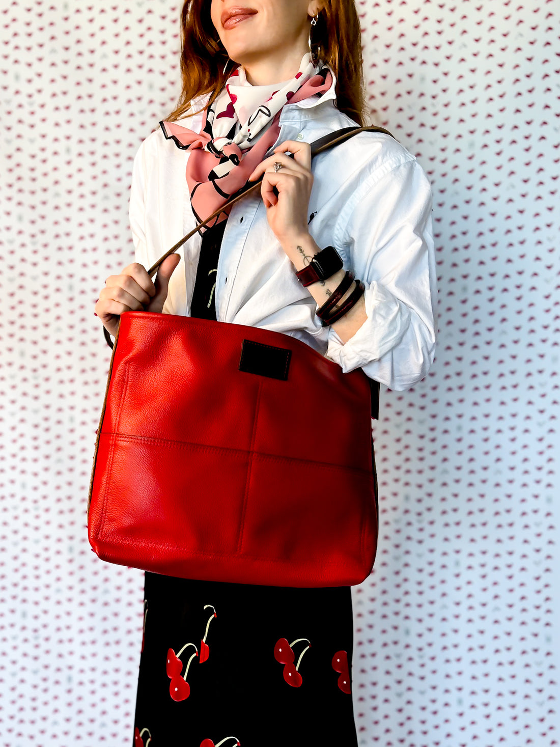 Heart + Hide Collection | 9 to 5 Shoulder Tote | Crimson