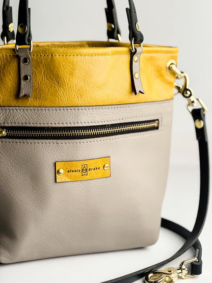 Relaxed Riviera Collection | Amika Satchel + Crossbody | Sunrise Yellow + Linen Gray