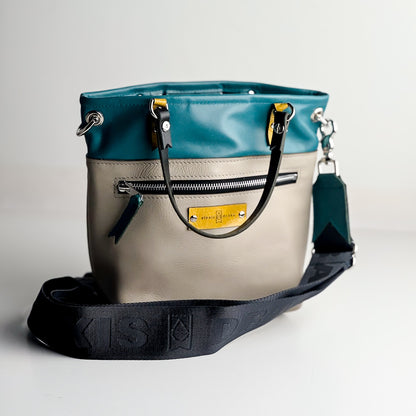 Relaxed Riviera Collection | Amika Satchel + Crossbody | Lagoon Blue + Linen Gray