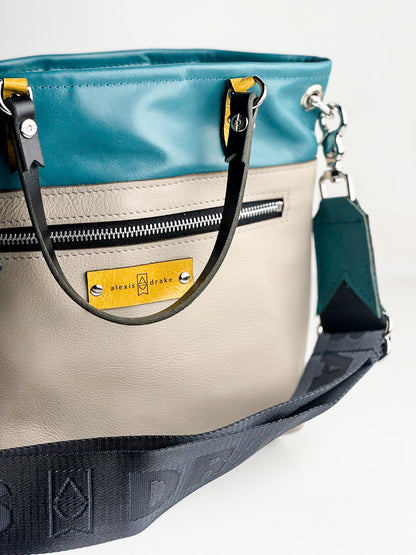 Relaxed Riviera Collection | Amika Satchel + Crossbody | Lagoon Blue + Linen Gray