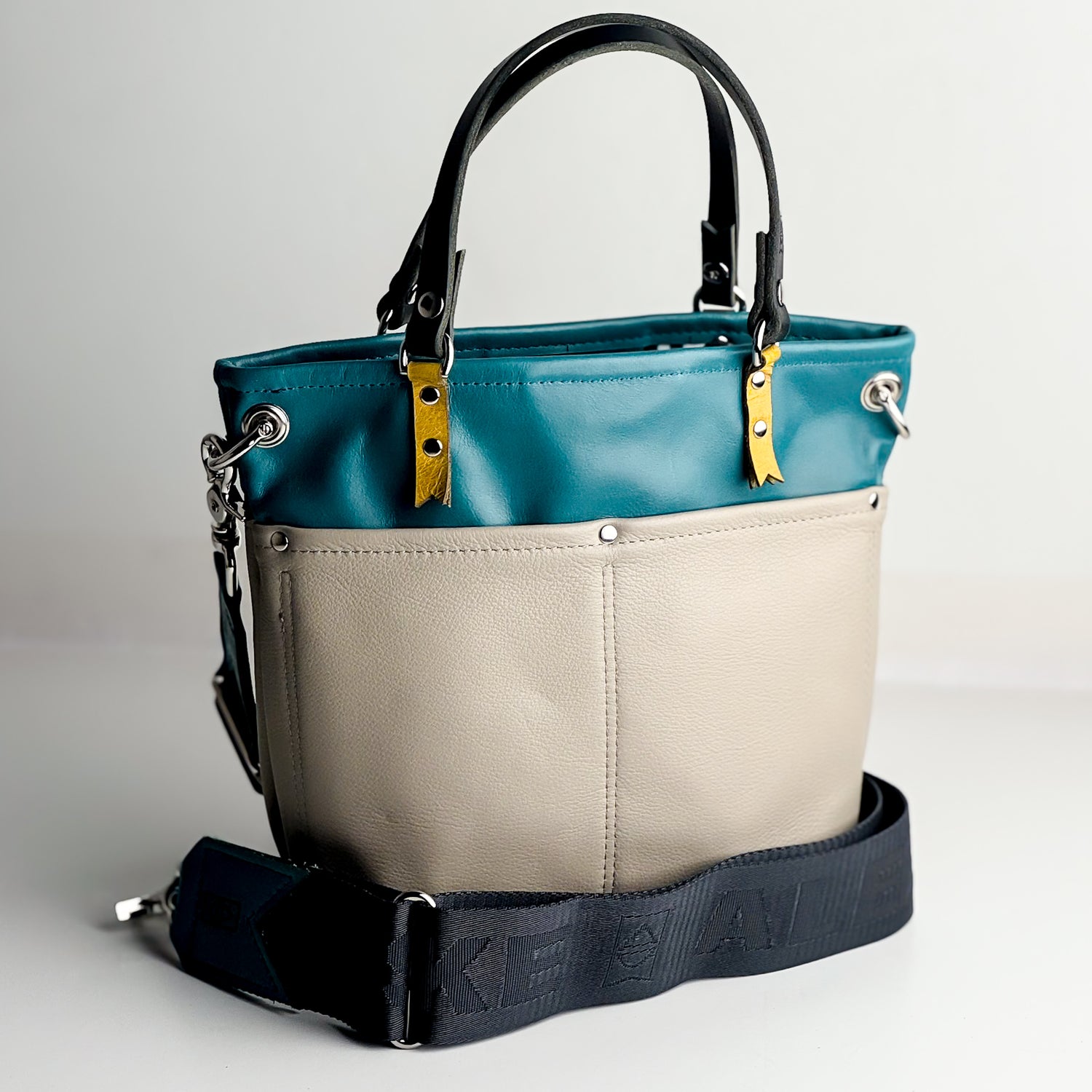 Relaxed Riviera Collection | Amika Satchel + Crossbody | Lagoon Blue + Linen Gray
