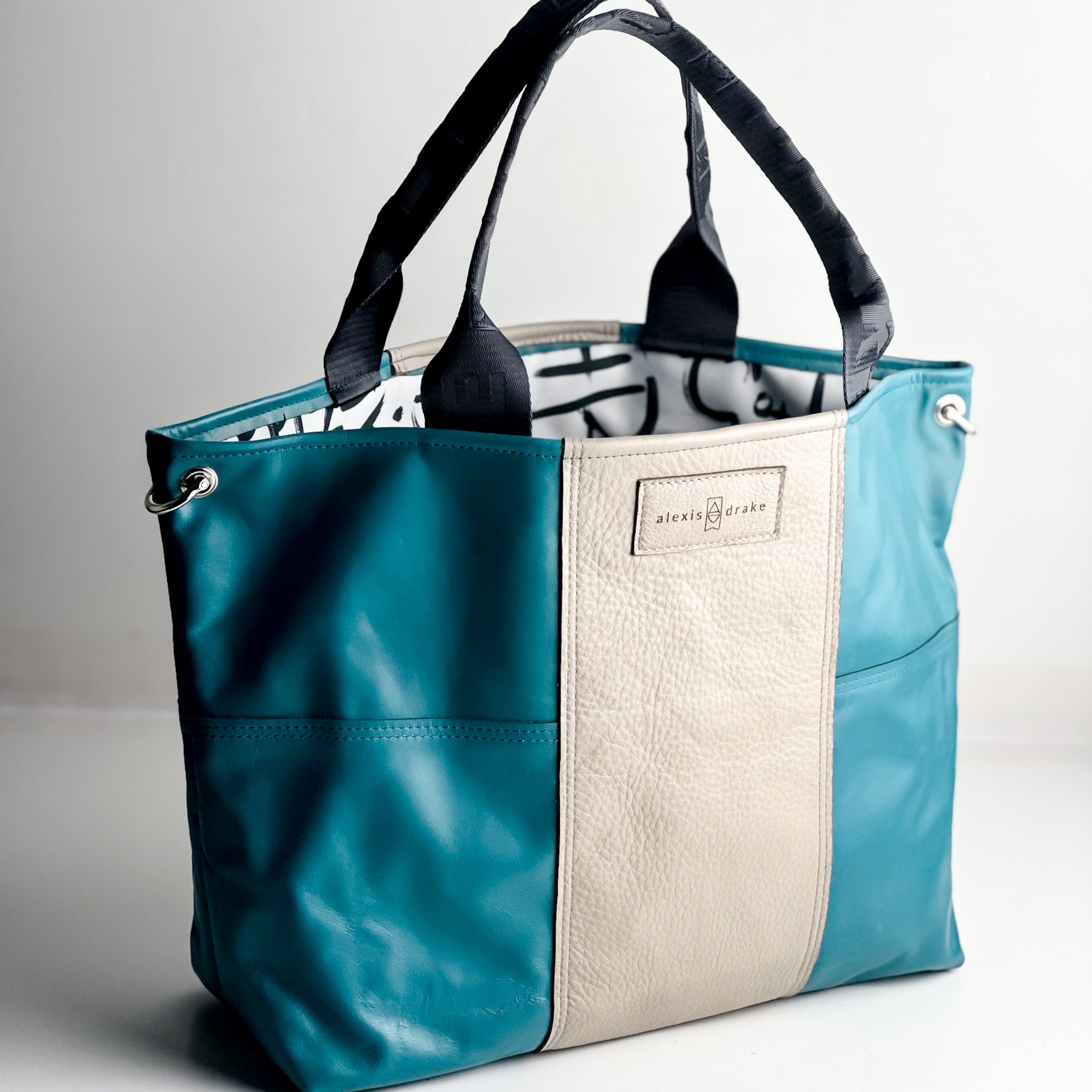 Relaxed Riviera Collection | Charlotte Shoulder Tote | Lagoon Blue + Linen Gray