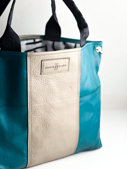 Relaxed Riviera Collection | Charlotte Shoulder Tote | Lagoon Blue + Linen Gray