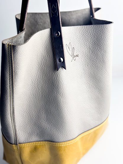 Relaxed Riviera Collection | Market Tote | Linen Gray + Sunrise Yellow
