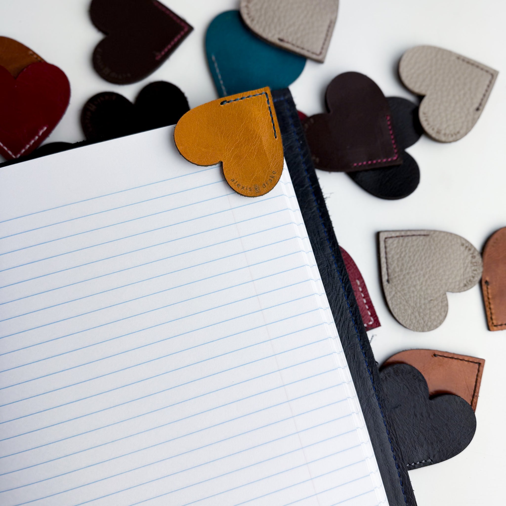 Home Collection | Leather Stitched Heart Bookmark – Alexis Drake