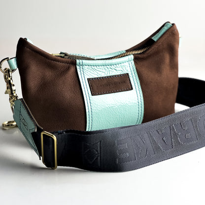 Autumn Reverie Collection | Penelope Crossbody | Mocha Suede + Ice Box Blue