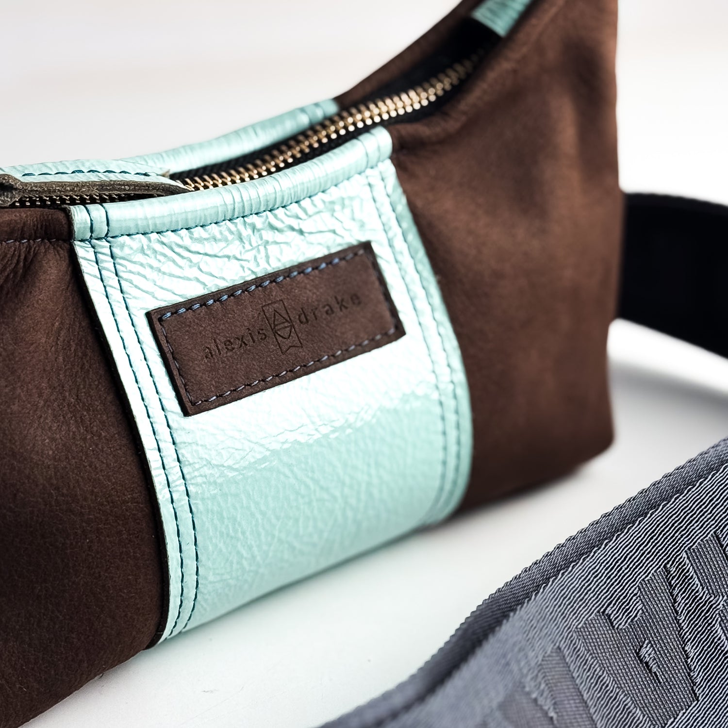 Autumn Reverie Collection | Penelope Crossbody | Mocha Suede + Ice Box Blue