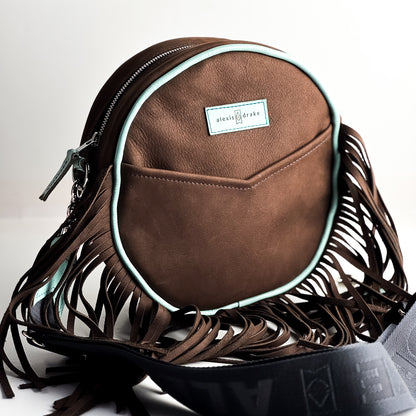 Autumn Reverie Collection | Flicka Crossbody | Mocha Suede + Ice Box Blue