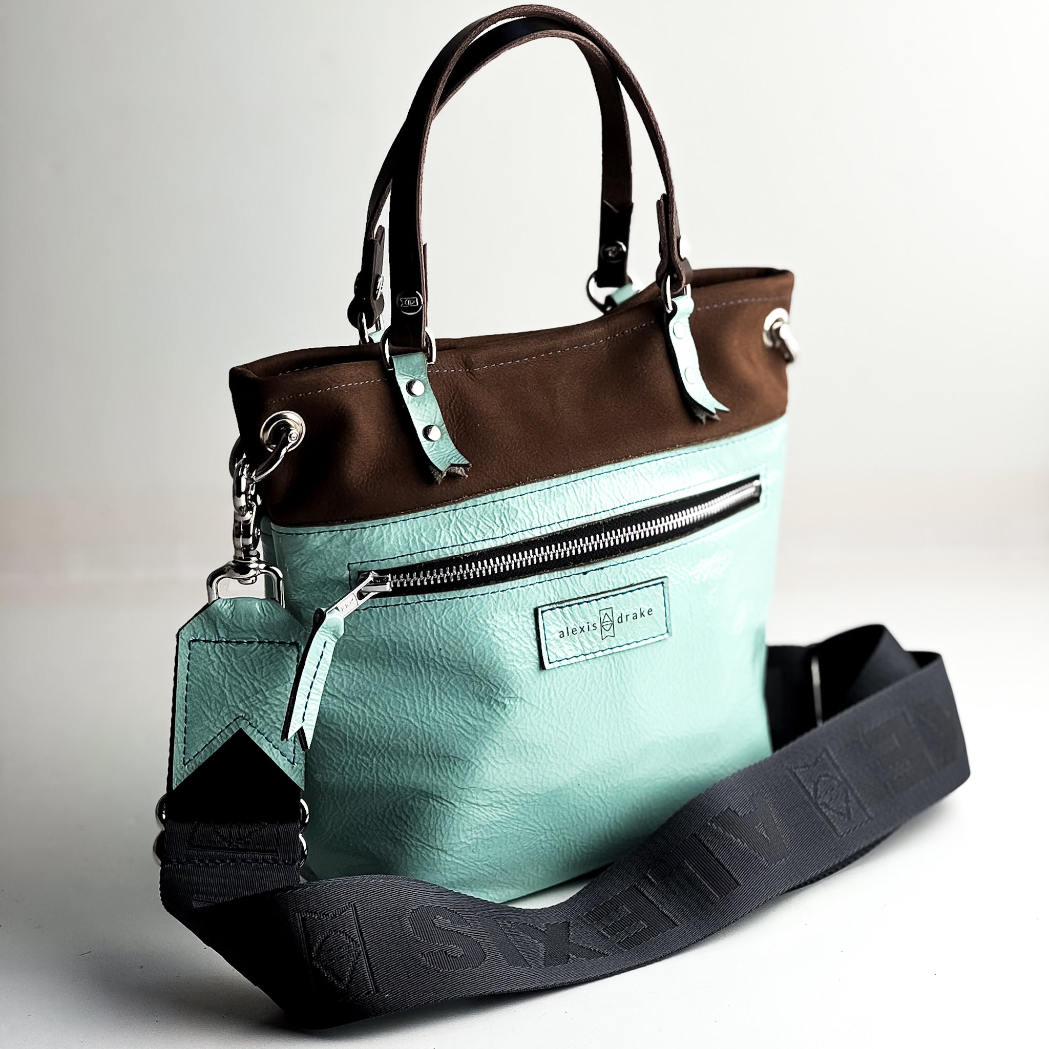 Autumn Reverie Collection | Amika Satchel + Crossbody | Mocha Suede + Ice Box Blue