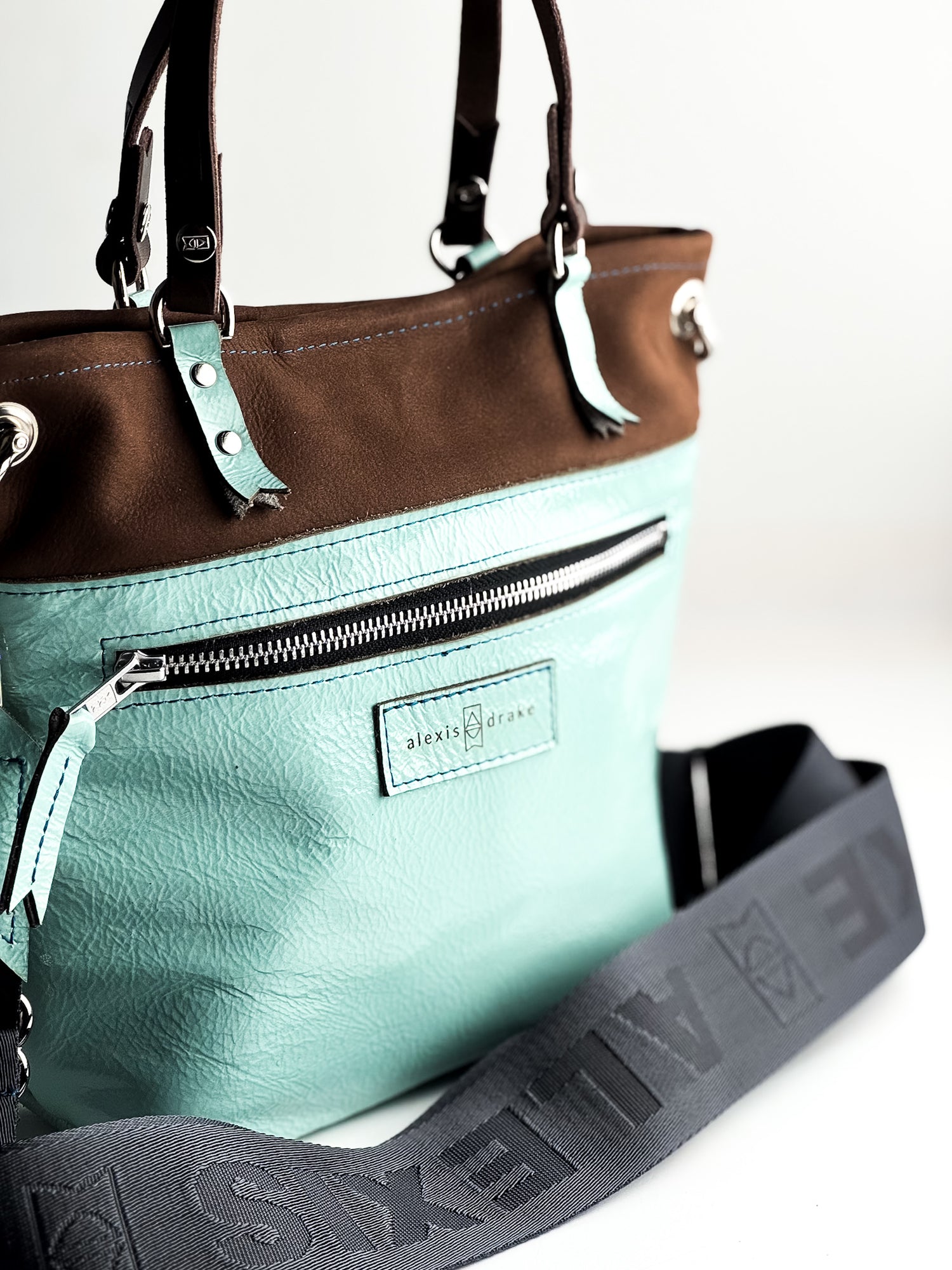 Autumn Reverie Collection | Amika Satchel + Crossbody | Mocha Suede + Ice Box Blue