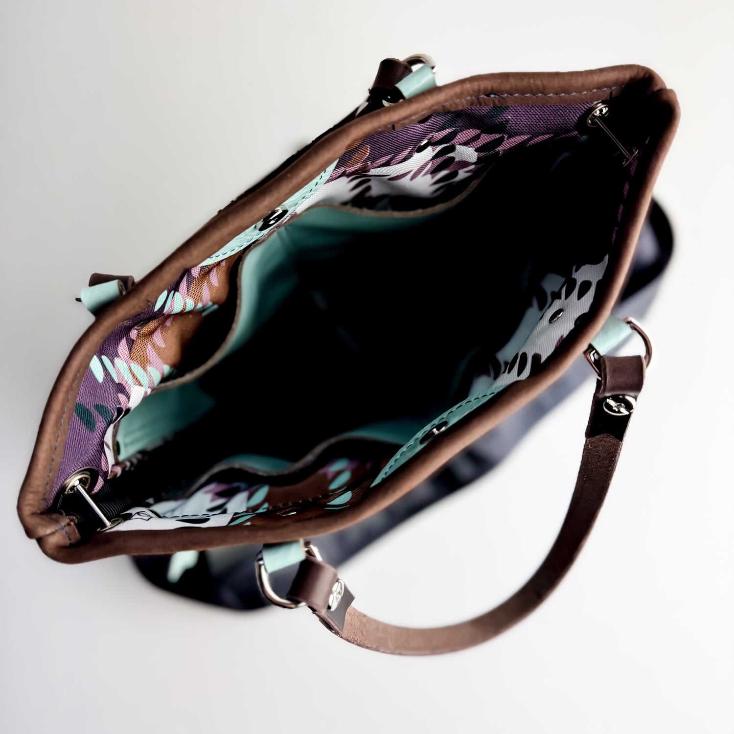 Autumn Reverie Collection | Amika Satchel + Crossbody | Mocha Suede + Ice Box Blue