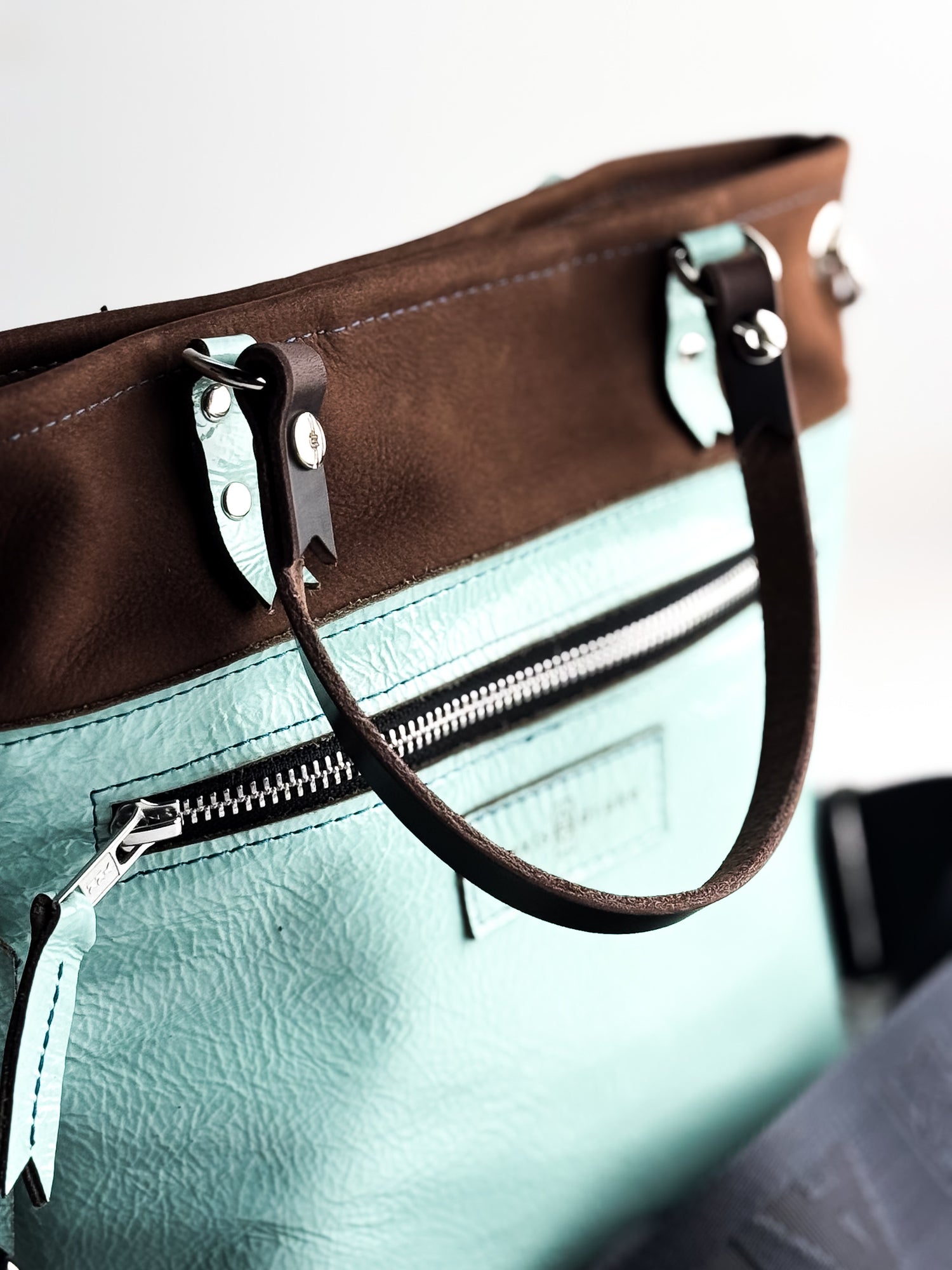 Autumn Reverie Collection | Amika Satchel + Crossbody | Mocha Suede + Ice Box Blue