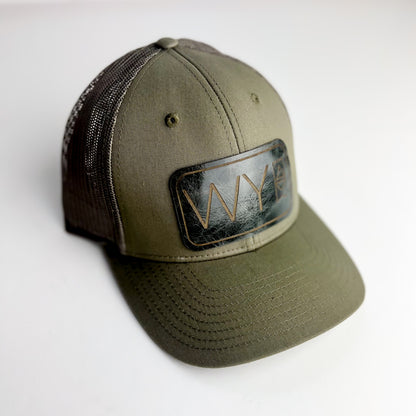 WY Trucker Hat | Olive + Black Patch