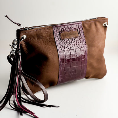 Autumn Reverie Collection | Jackie Clutch | Mocha Suede + Plum Croc