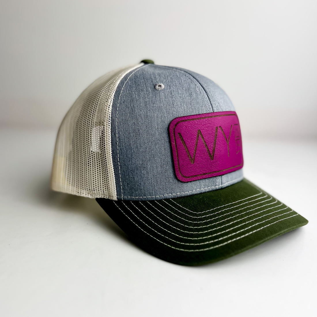 WY Trucker Hat | Gray + Olive + Magenta