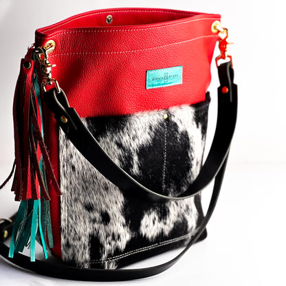 Rodeo Collection | Train Shoulder Tote + Crossbody | Hair-on-Hide + Scarlet